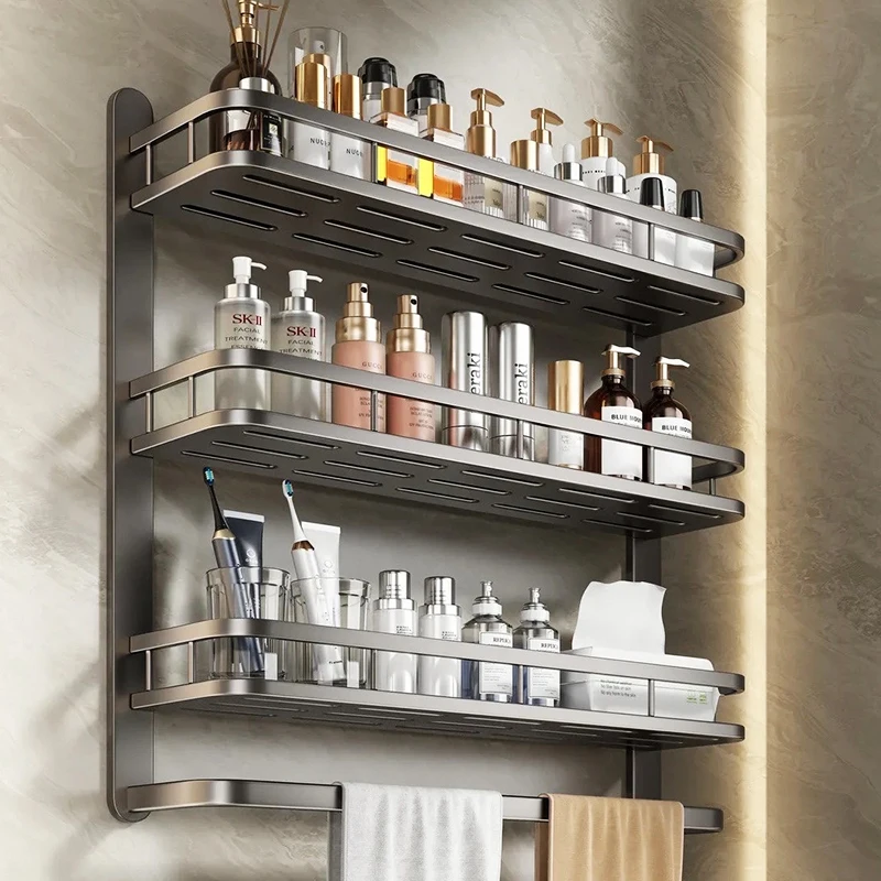 Space Aluminum Powder Room Shelf Bathroom Rack Toilet Wash Table Bathroom No Punching Wall Hanging