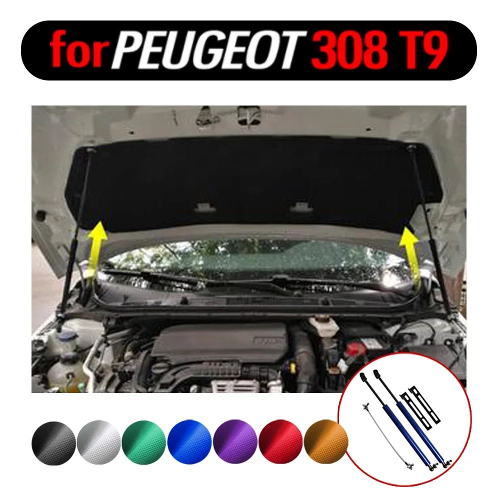 Resortes de Gas para coche, accesorio para Peugeot 308 T9 2014-2021, fibra de carbono, capó delantero, puntales de Gas modificados, amortiguador,