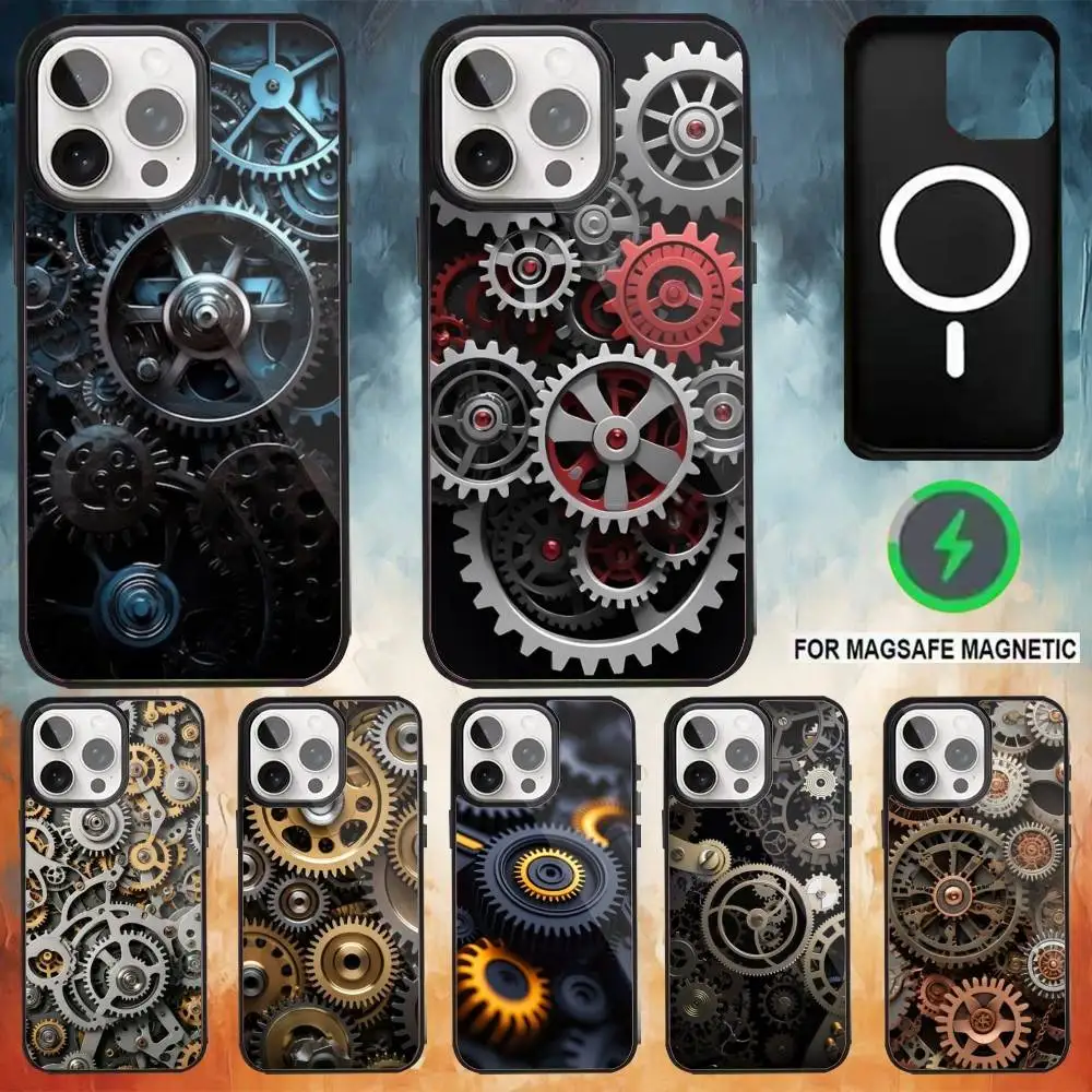 Mechanical Gear Phone Case For iPhone 17,16,15,14,13,12,Plus,Pro,Max for Magsafe Magnetic Wireless Charging