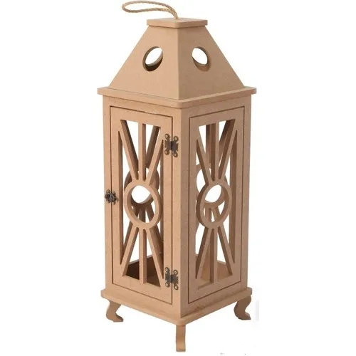 Buradadavar Hobby Wood Decorative Painted Lantern Candle Holder 22,5x22,5x70 cm