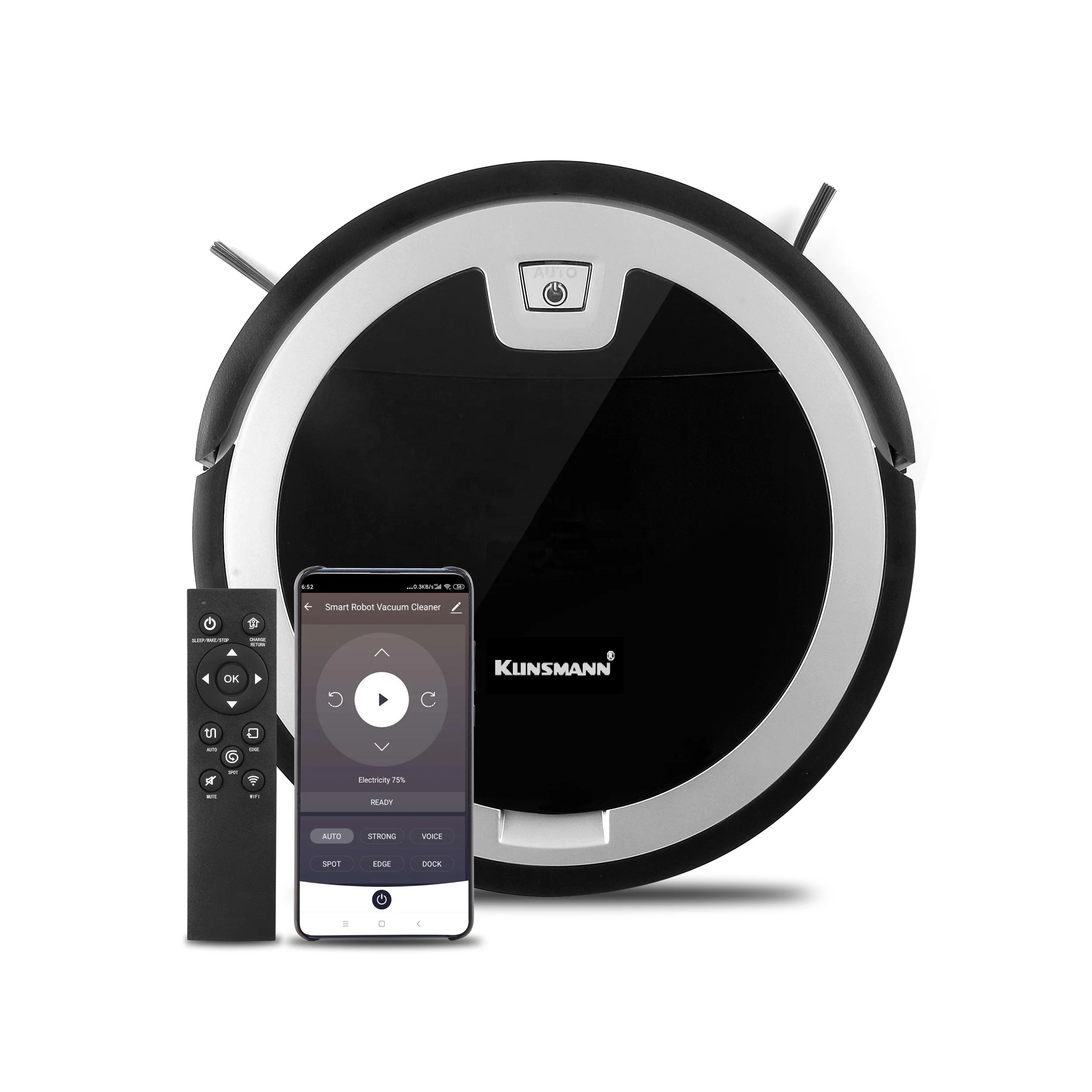 

Klinsmann KRV310 5.6Cm Slim Height Google Home & Amazon Echo Compatible auto charge WIFI connection Robot Vacuum Cleaner