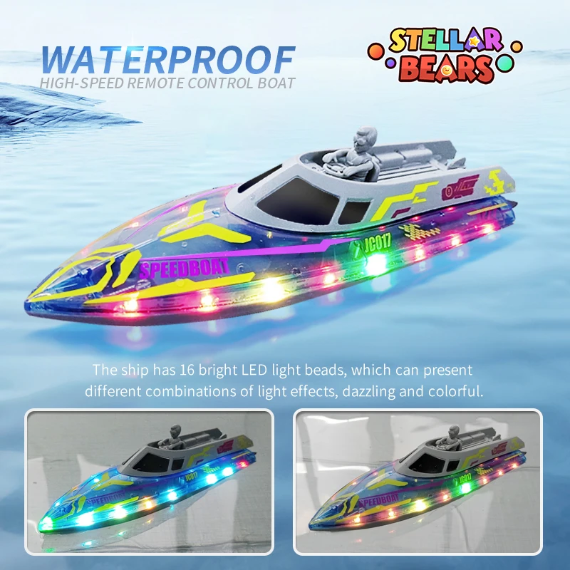 

2.4G Remote Control Boat Children's Toy Electric Stunt Speedboat with Lights High Speed RC Race Boat Ship Water Yacht Toys Gift
