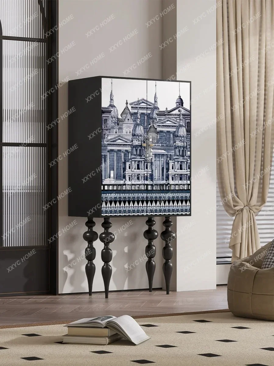 خزانة ملابس مطلية بسيطة كلاسيكية، خزانة تخزين جدارية عالية الساق، خزانة تخزين من الخشب الصلب #3