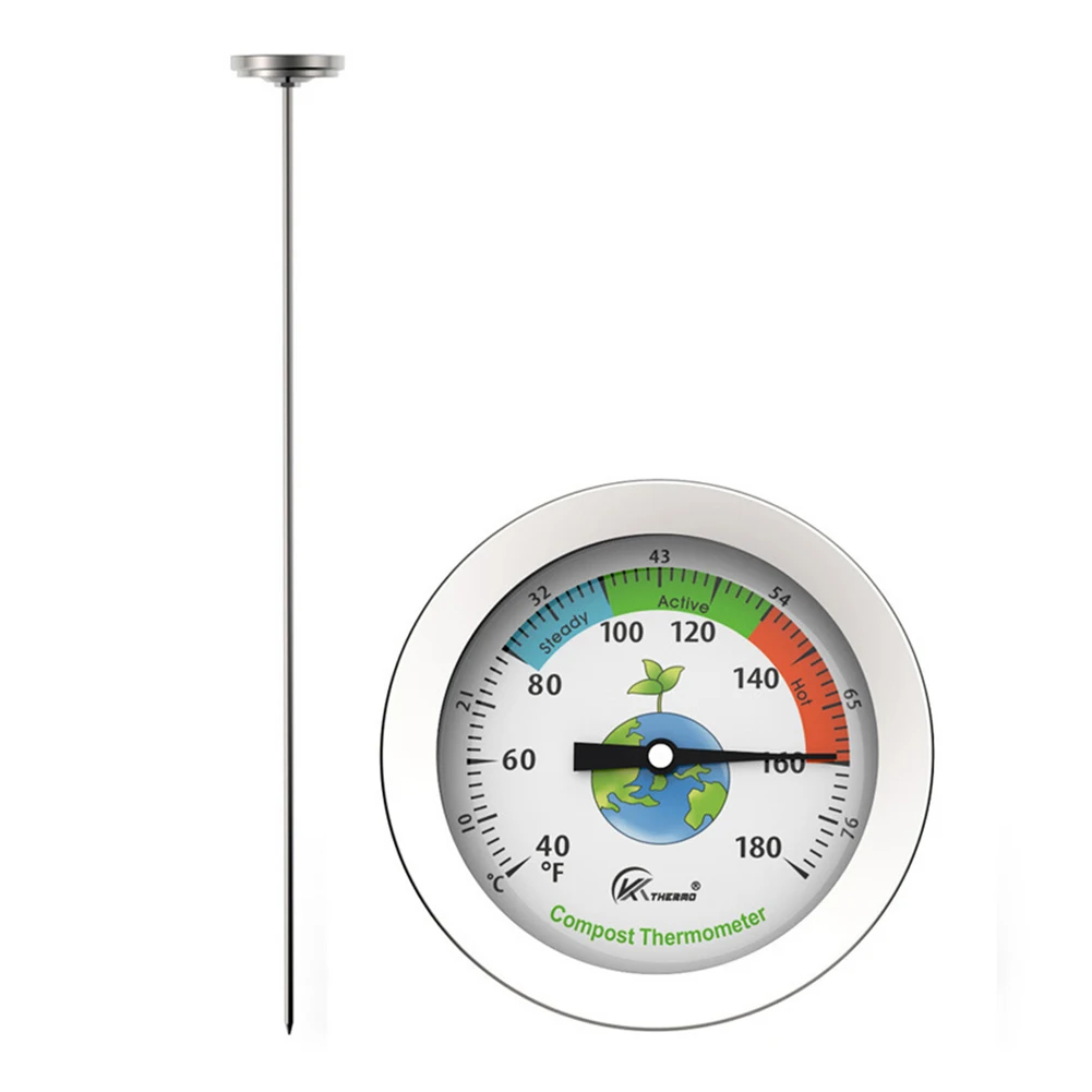 50cm Clear Reading Temperature Monitor Compost Soil Thermometer Probe for Garden Lawn Plant Stainless Steel Thermometer