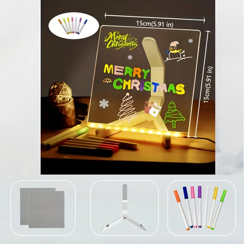 Lavagna illuminata da 1 pezzo con lampada alimentata tramite USB: tavolo da disegno e messaggi multiuso per camera da letto, tavolo da disegno | Lavagna colorata