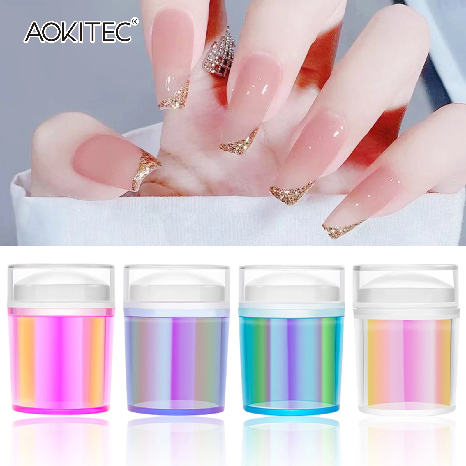 

Aokitec Nail Stamper With Scraper Silicone Transparent French Nails Stamping Tool Template Stamp for Manicure