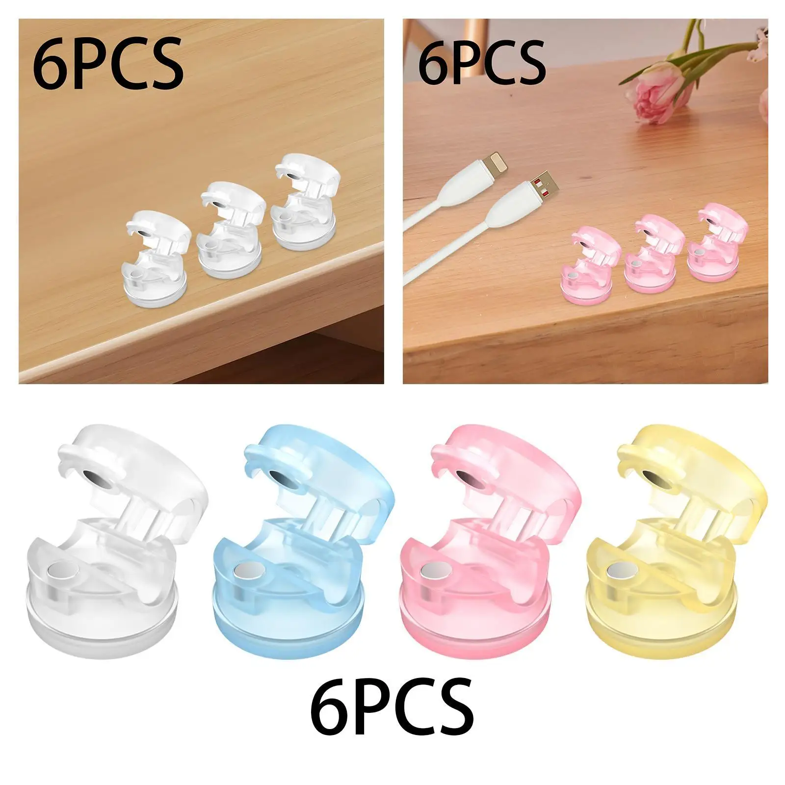 6Pcs Cable Management Clips Desktop 360° Rotation for Home NightStand Office