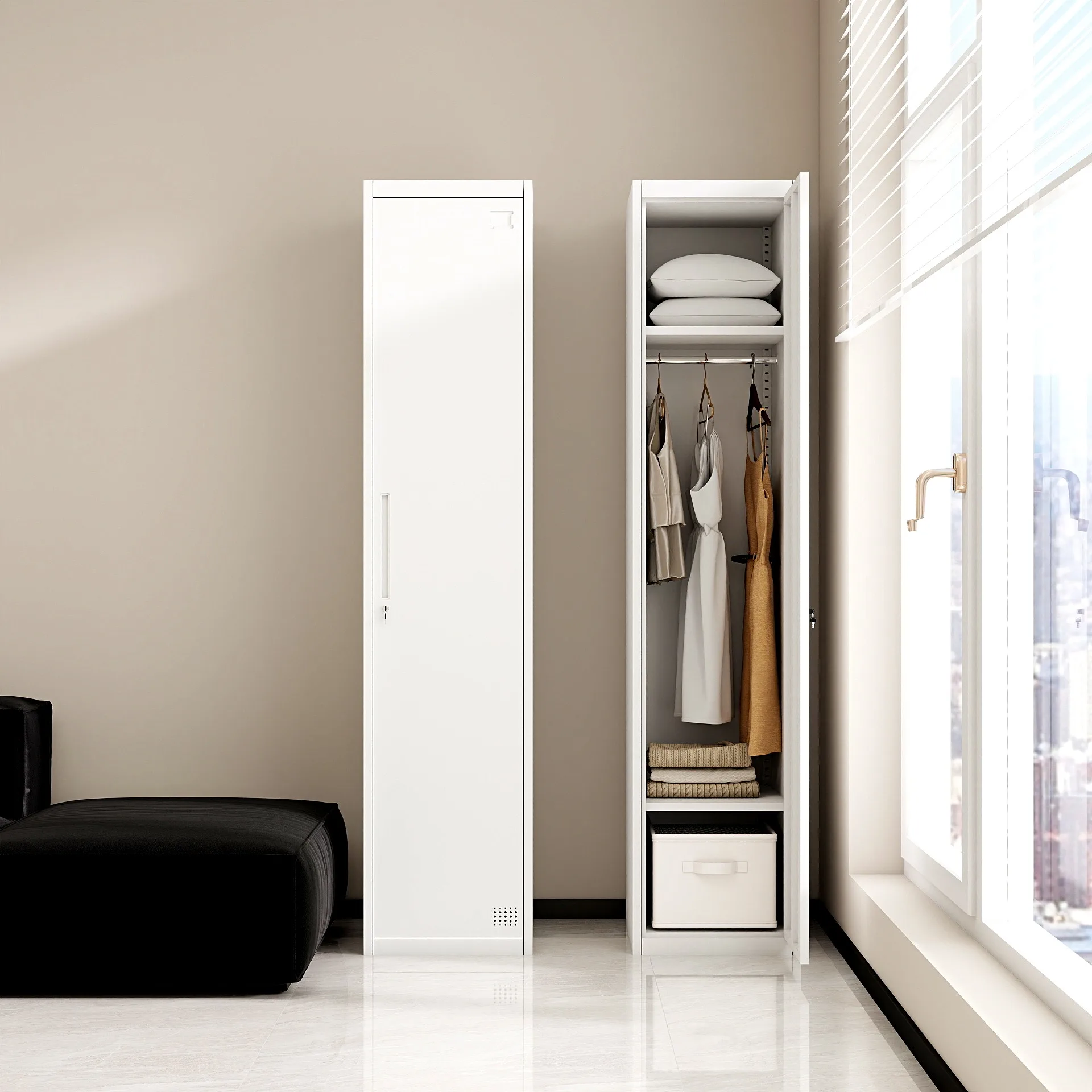 Homniture Modern Industrial Steel Locker Cabinet Single Door Durable Lockable Storage For Hospital Workshop School & Living Room