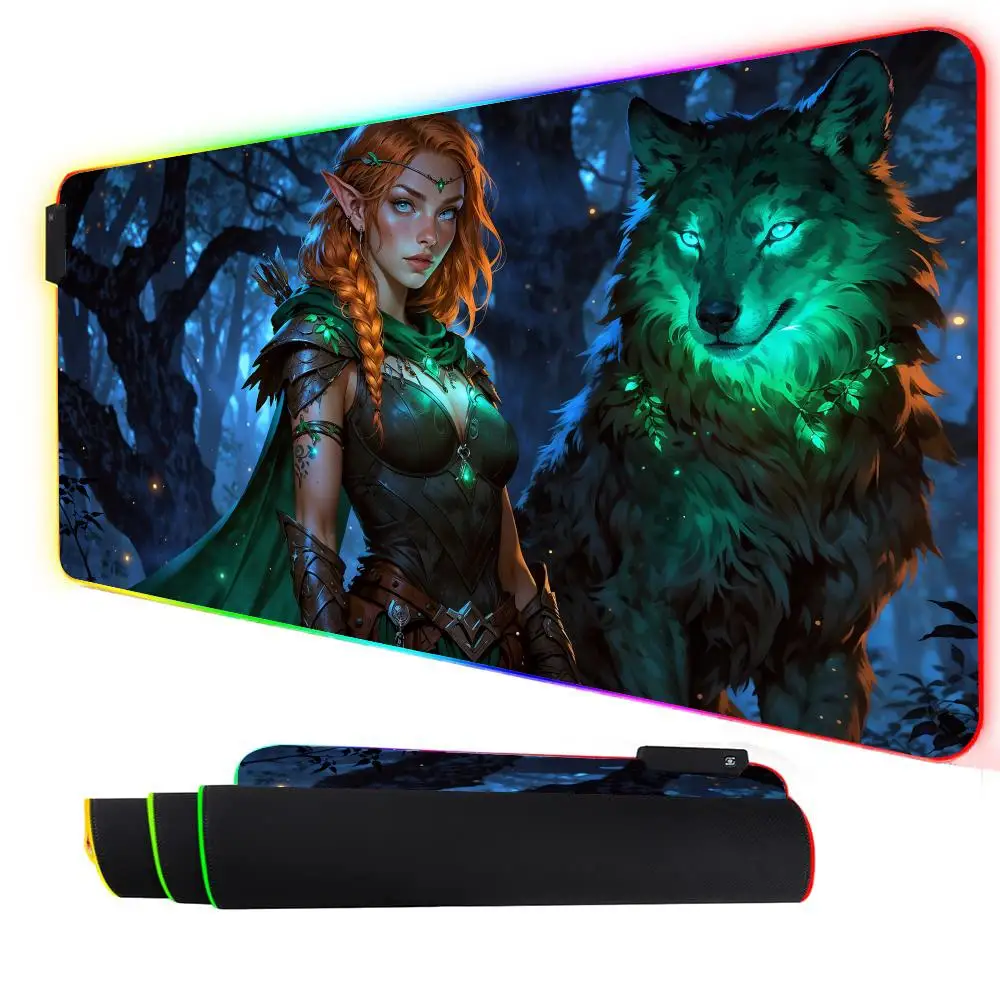 

RGB коврик для мыши с фантазийной иллюстрацией, светодиодный светящийся игровой коврик, резиновый противоскользящий настольный коврик, аксессуары для геймера, ПК, игровая клавиатура, коврик для мыши