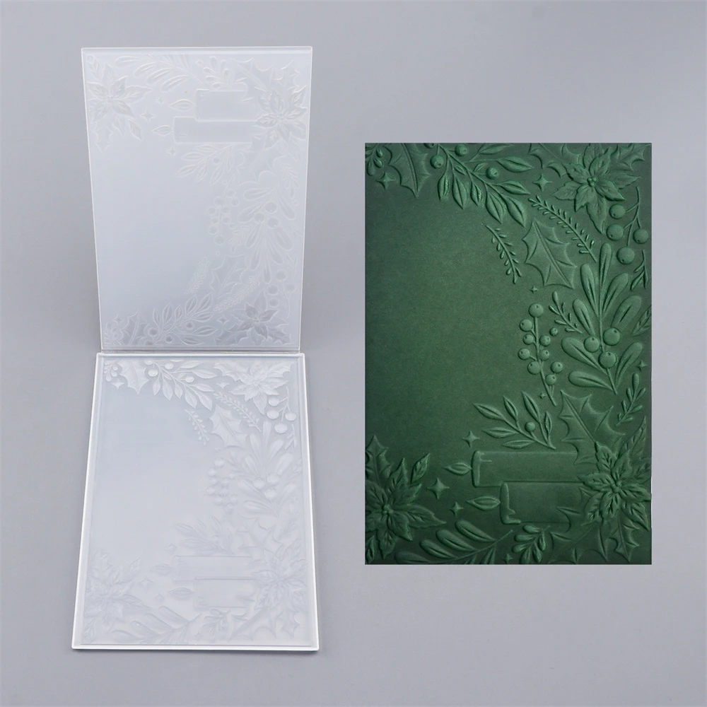 1szt Folder do wytłaczania 3D Holly Poinsettia Pinecone Leaves with Candles Patterm for DIY Christmas Theme Scrapbooking Paper Crafts