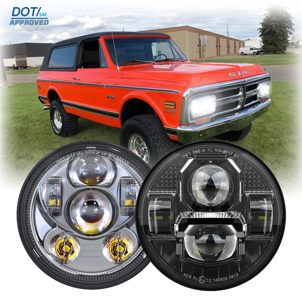 DOT 5.75" Round LED Headlamp For GMC Suburban Jimmy 1000 1500 2500 Series 3500 1958-1987 Hi-Lo Beam Turn Signal W/ DRL Light