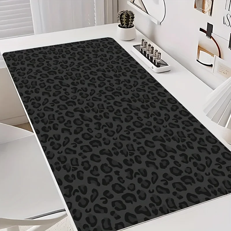 Large Leopard Print Gaming Mouse Pad with a Non-Slip Rubber Base And a Smooth Surface - Black And Golden Animal Print Desk Mat