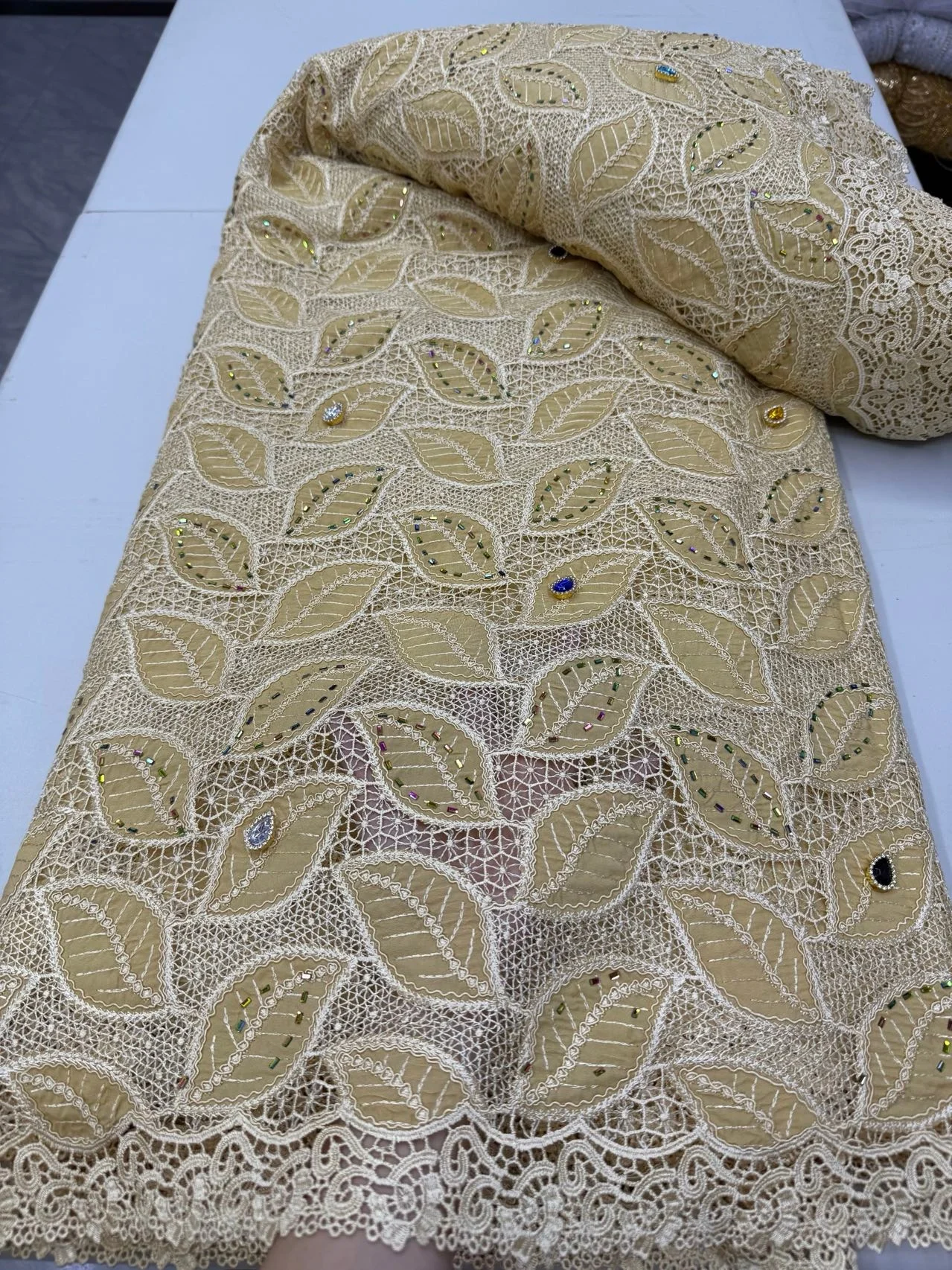 

2026 High-Quality Africa Nigerian Sequins Cotton Embroidery Lace Fabric Tulle for Wedding Party Dress Chiffon 5Yards jy523