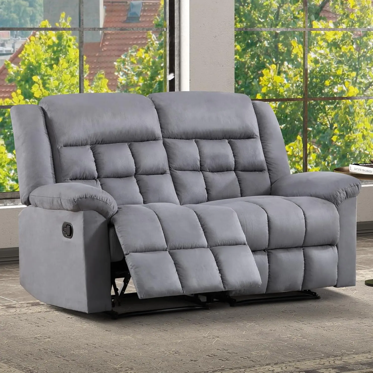 Manual Loveseat Recliner Sofa, Soft Fabric Double Recliner With Padded Headrest And Seat, Reclining Couch For Living Room,