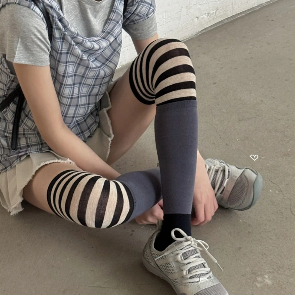 Goth Punk Y2K Subculture Black White Over Knee Socks Striped Spliced Ins Simple Sports Socks Daily JK Cosplay Calf Socks