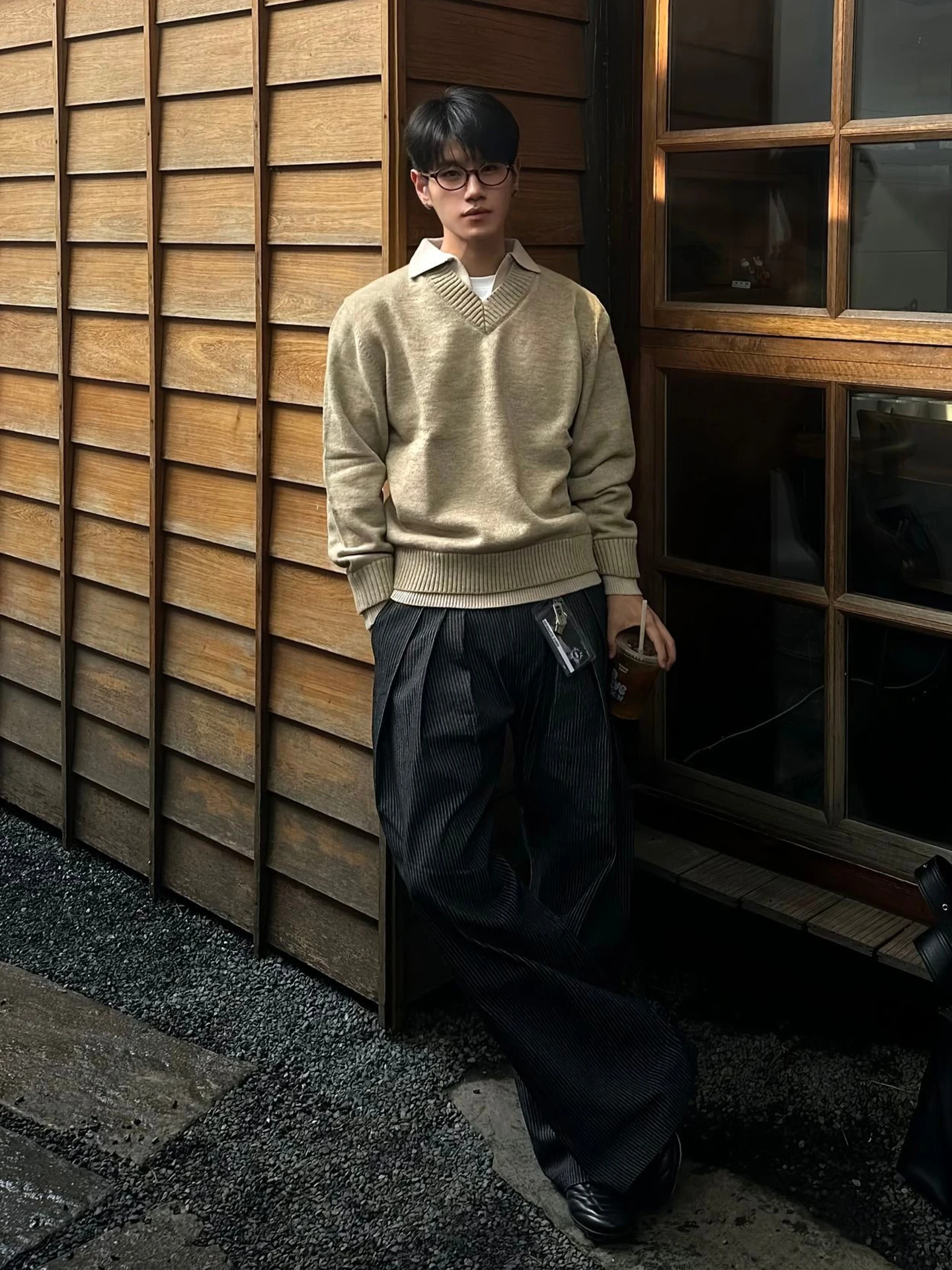 

Loose Fit V-Ne Knitwear Men's Casual Sle American Leisure Autumn Outerwear Fake Two-Piece Sle Comfortable Feeling