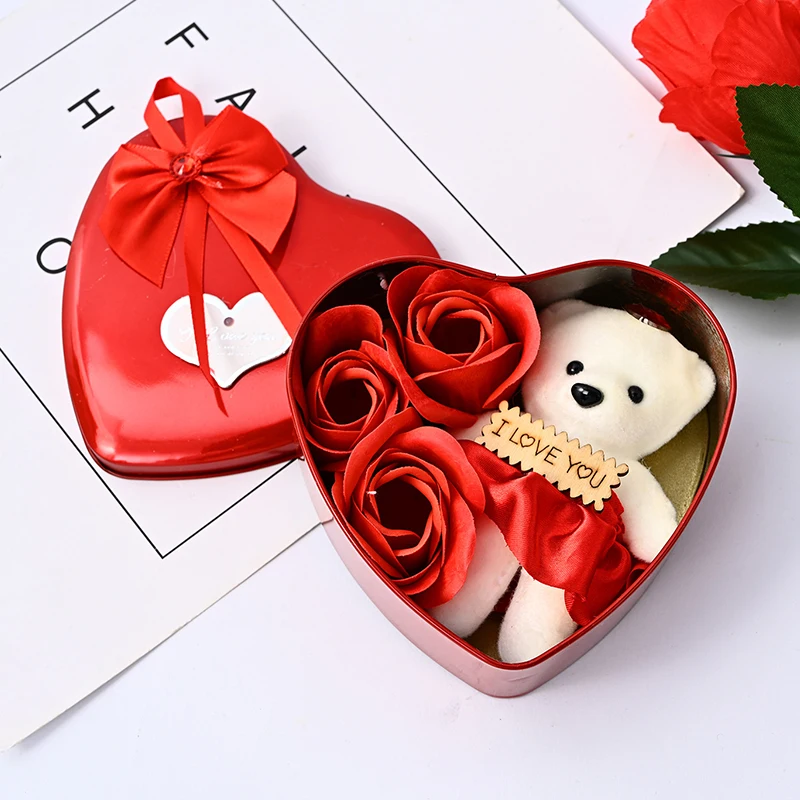 Heart Shaped Soap Rose Bear Gift Box Valentine's Day Simulated Bouquet Present Boxes Wedding Birthday Anniversary Party Favors