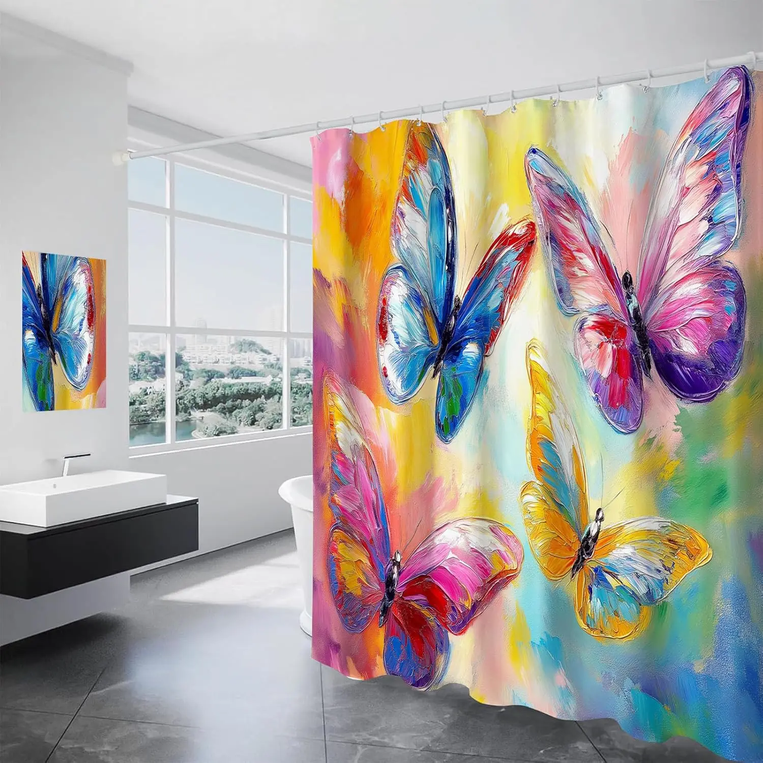 

Cute Colorful Butterfly Shower Curtain Artistic Design Bathroom Decor Nature Theme Waterproof Bath Curtain