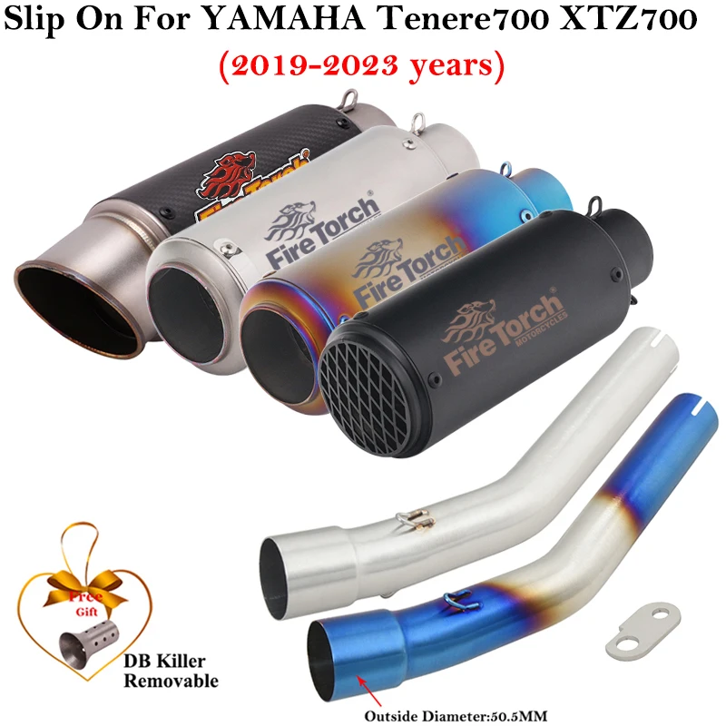

Надевается для YAMAHA Tenere700 Tenere700 XTZ700 XTZ-700 2019-2023, выхлопная труба среднего звена мотоцикла, глушитель из углеродного волокна DB Killer