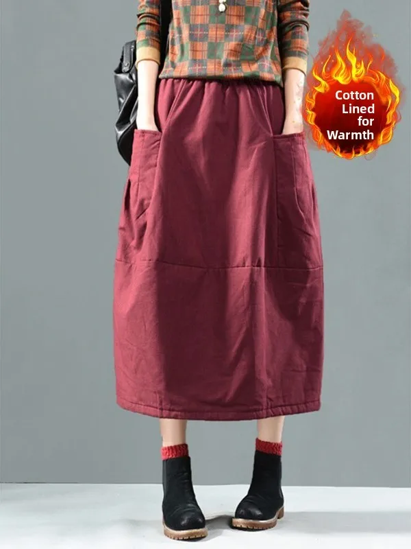 

Loose Retro f-length Skirt with Cotton Color plus Size Women's Artistic Versatile Anti-aging Meat Concealing ...