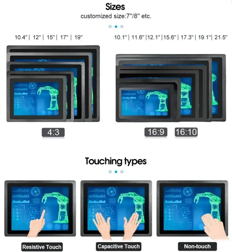 Panel tampilan industri 10.1 inci 1280*800 16:10 tahan air IP65 3mm bingkai bezel tanpa LCD Monitor layar sentuh