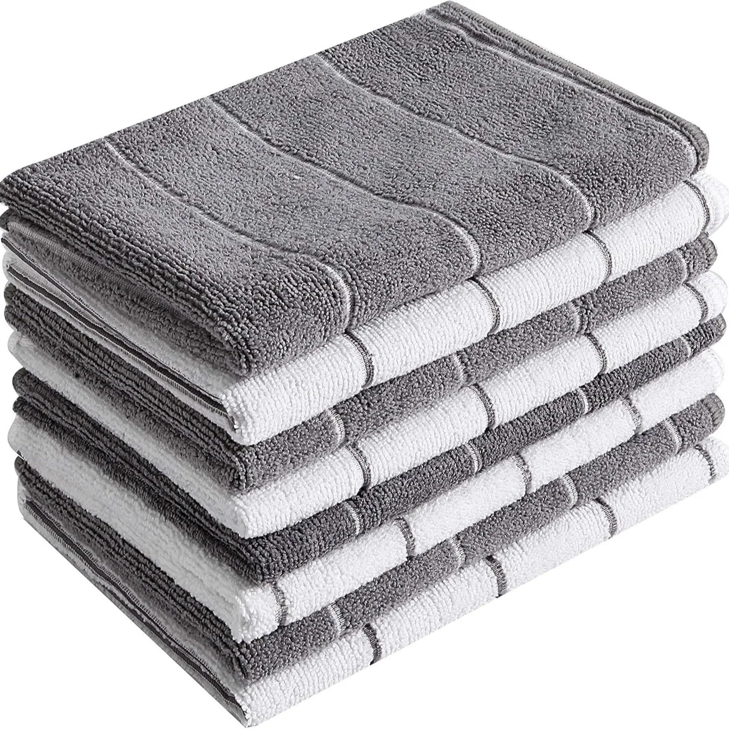 2/4/6/8Pcs Microfiber Cleaning Cloths 40*60cm Stripe Design, Lint-Free & Highly Absorbent Reusable, for Home Kitchen Living Room