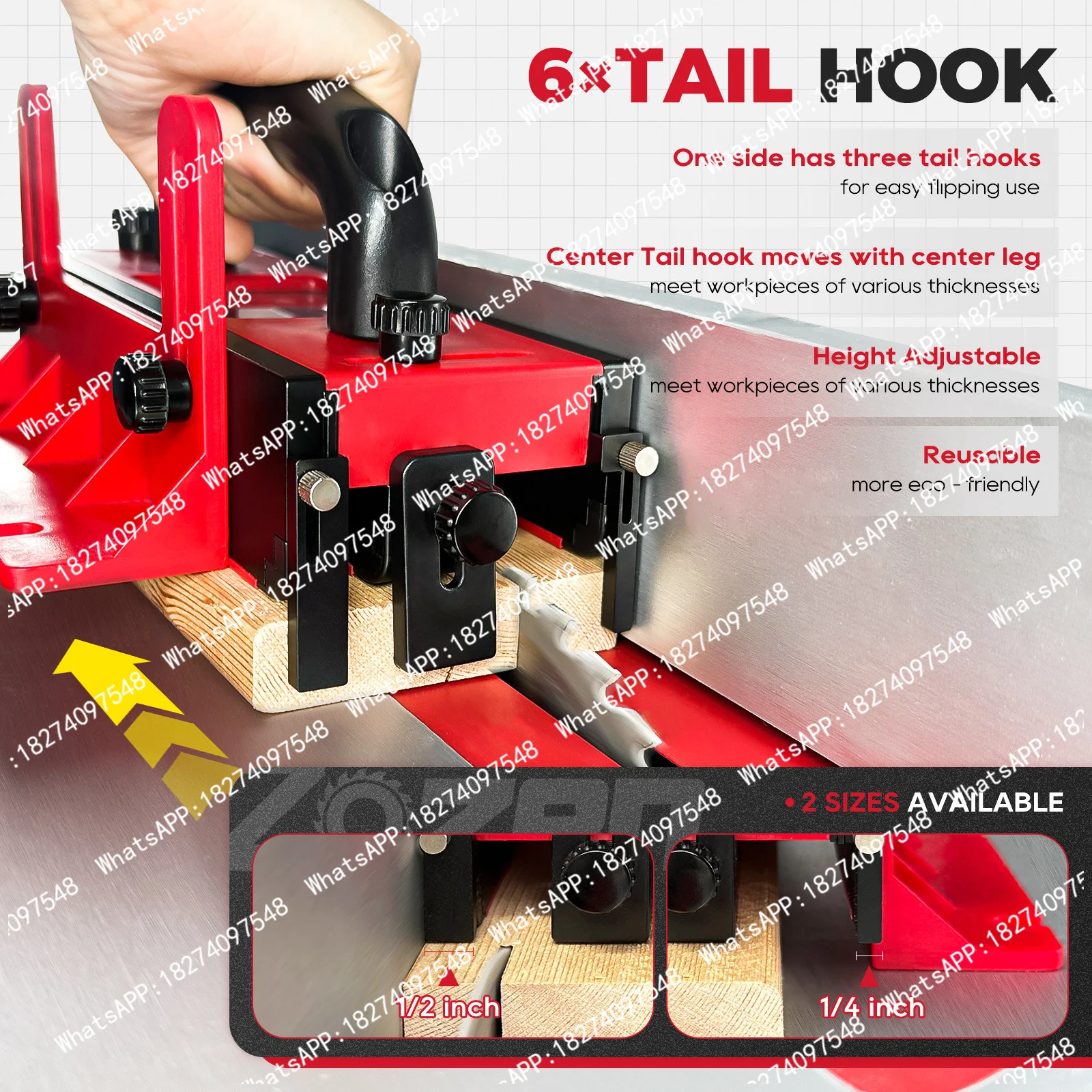 Table Saw Push Safety Pusher Block Woodworking Tool 6 Tail Hook Pusher Safe Stable for Router table Jointer Band Desktop Ejector