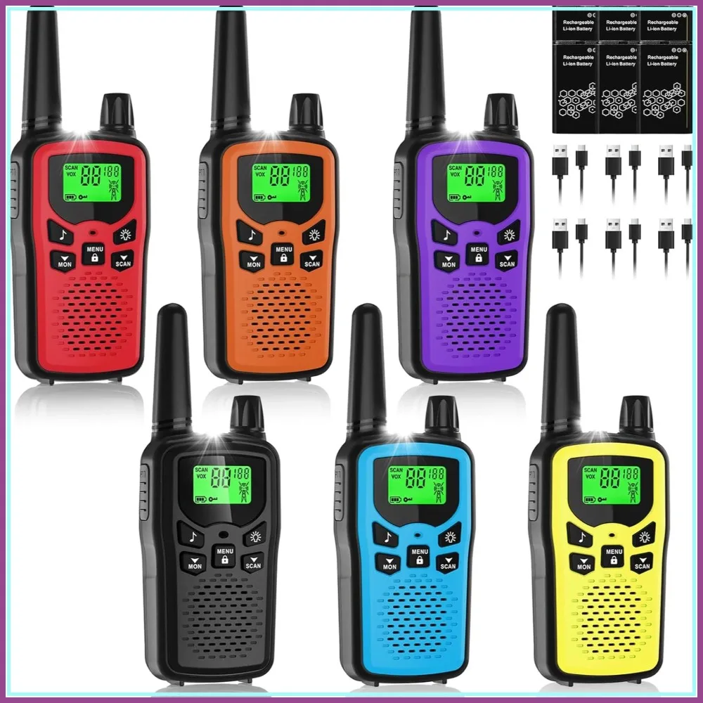 

Long Range Walkie Talkies for Adults, 6 Pack Rechargeable 2 Way Radios with LED Flashlight, Hiking & Camping Gear