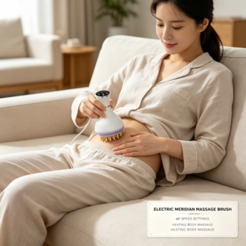 Electric Massage Brush with 60 Speed Settings, Heating Meridian Massager for Waist Abdomen Leg Body