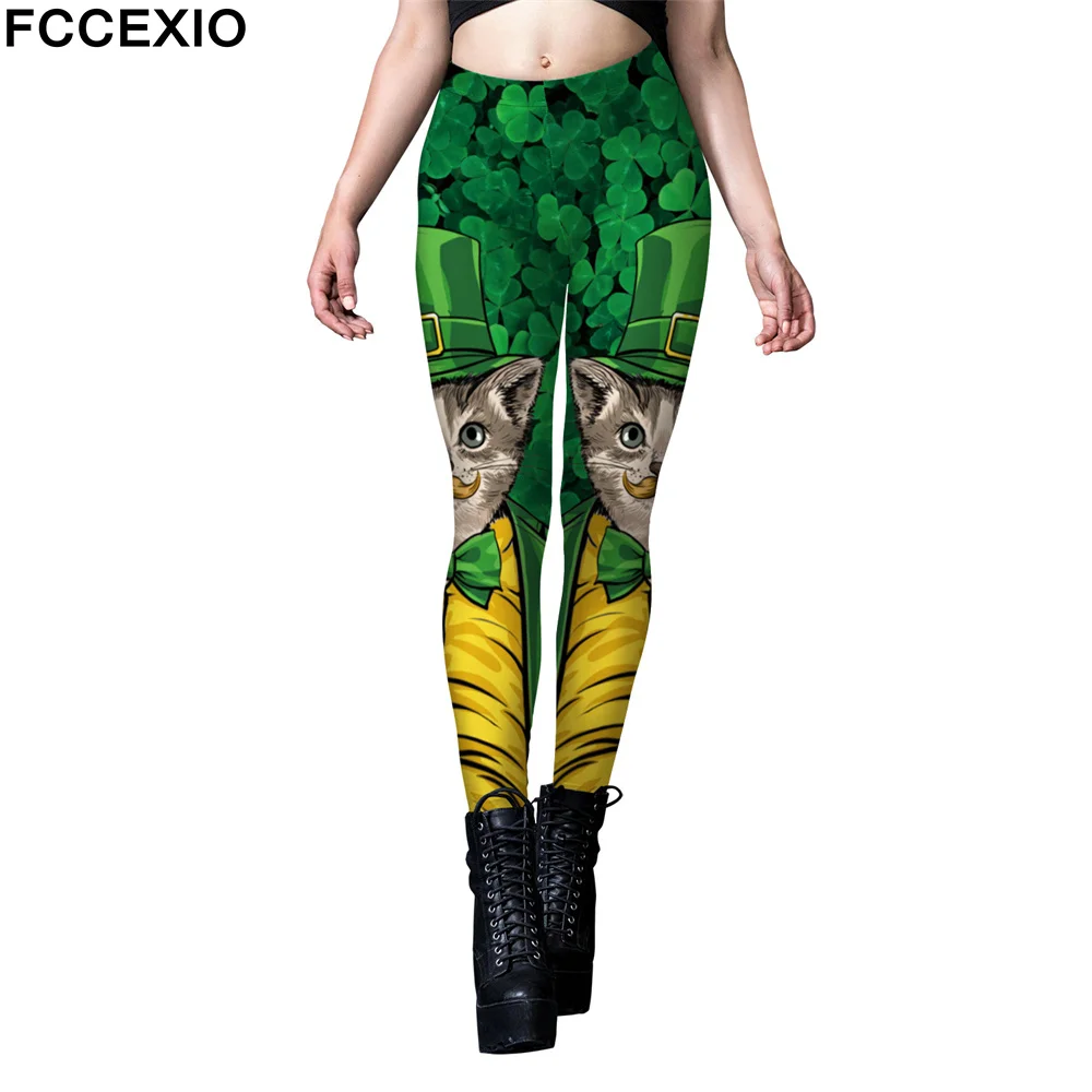 

FCCEXIO New Women Fitness Leggings Cats and Leaves Print Leggin Slim Workout Push Up Stretch Party Jeggins Mujer Sports