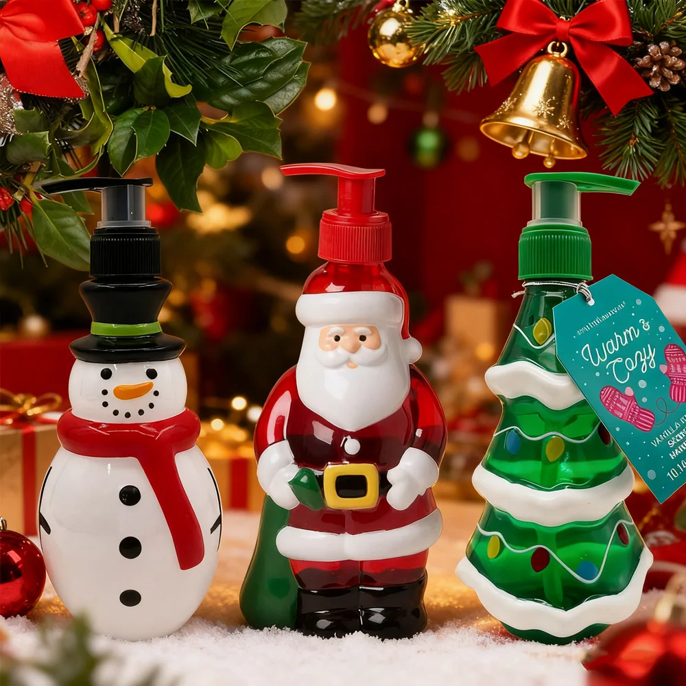 Weihnachten Weihnachtsmann Geschenkserie 350 ml Spenderflaschen – nachfüllbare Behälter für Zuhause und Reisen für Shampoo, Lotion
