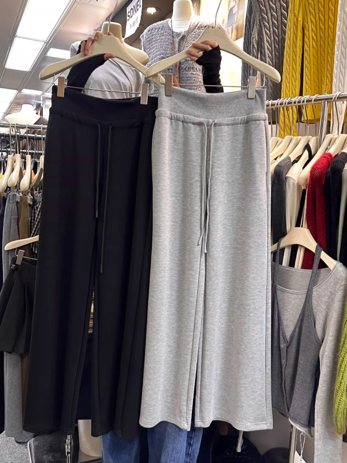 

High Waist Loose Feel Waistband Casual Sweatpants Women's Slimming Straight Leg Pants Long Trousers Trendy Floor-Length
