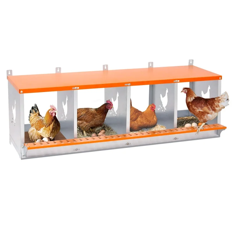 

4-Bay Wall-Mounted Metal Nest Box for Hens & Ducks, Ventilated Galvanized Steel, Easy Egg Collection, Orange