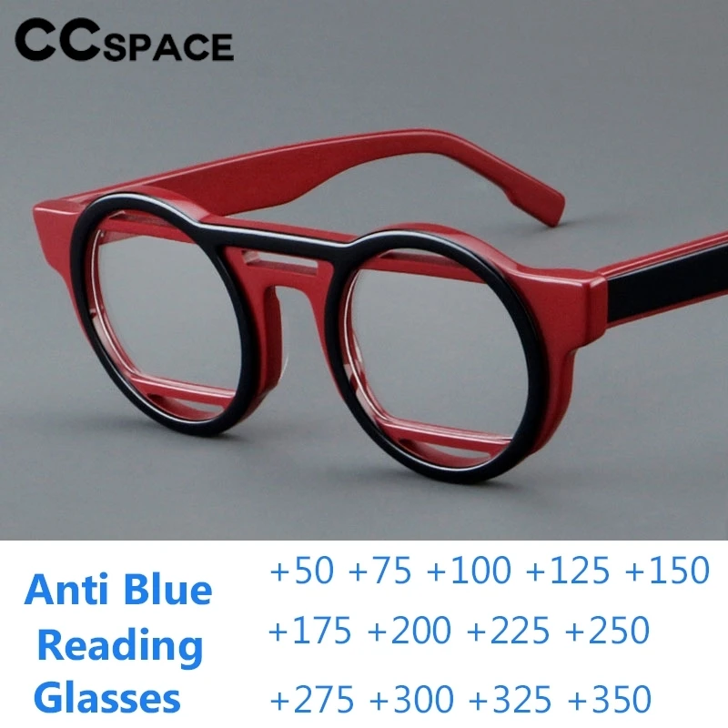 

Top Quality Acetate Anti Blue Light Reading Glasses Round Color-blocked Retro Resin Presbyopic Spectacle Diopter+50~+600 #301737