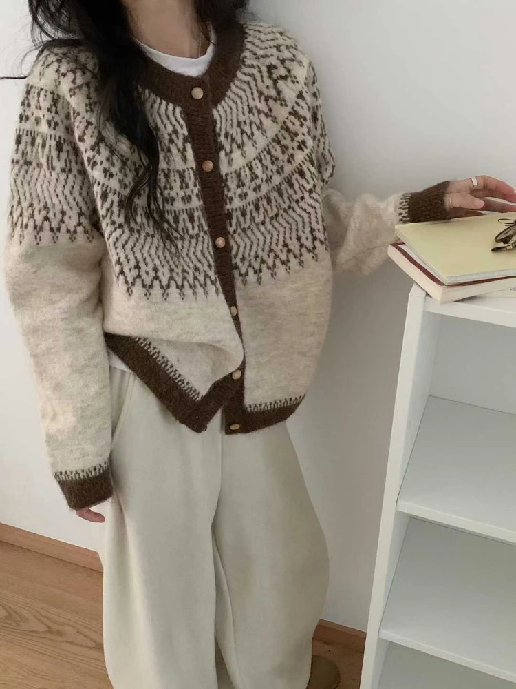 الخريف والشتاء أزياء المرأة الجديدة أنيقة محبوك معطف واحد الصدر الراقية اللون منعت فضفاضة سترة بأكمام طويلة #4