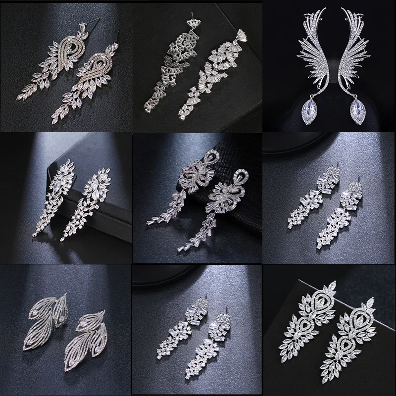 

SUGO 2022 Summer New Luxury Trend Shiny High Quality Long Zirconia Drop Earrings for Elegant Women Wedding Dress Accessories