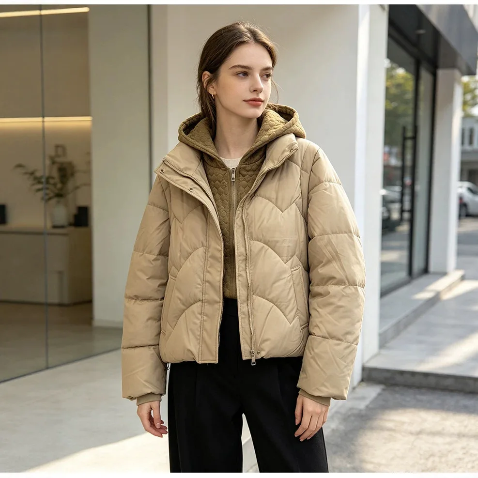 Women Detachable Sleeve Hooded Padded Jacket 2 in 1 Quilted Warm Parkas Winter Casual Outerwear Vest Jacket