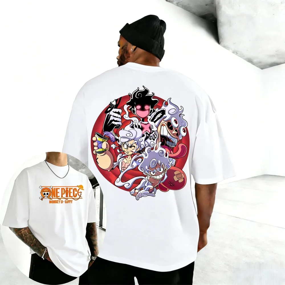 New Unisex ONE PIECE Luffy Gear 5 Cotton T-shirt Summer New Product Harajuku Anime Printed Loose Men Women Short Sleeve Tops