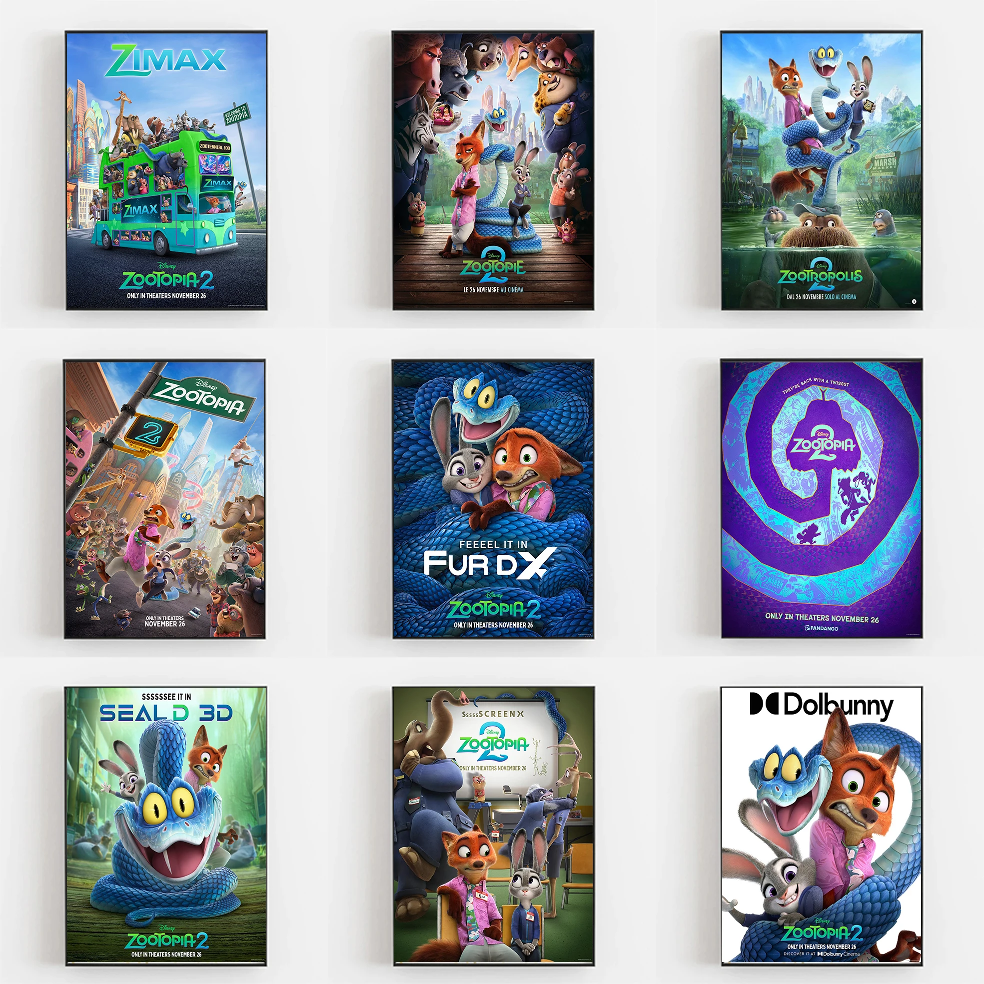 

New 2025 Disney "Zootopia 2" movie poster canvas wall mural, featuring vibrant cartoon animal designs, suitable for home décor.