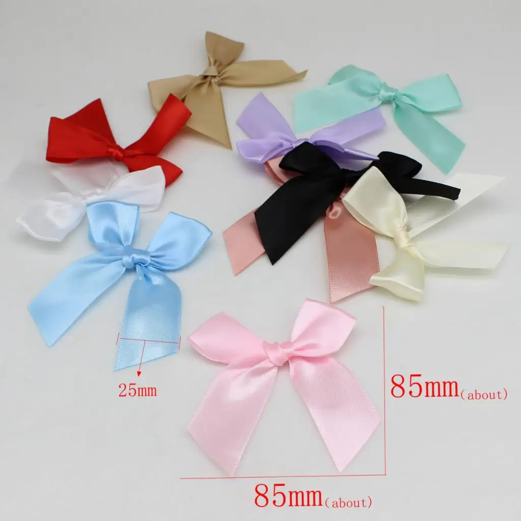 20 or 50PCS 85*85mm Pink Satin Ribbon Bows Decoration Bows For Craft Small Bowknot Gift Flower Wedding Bow Handwork DIY