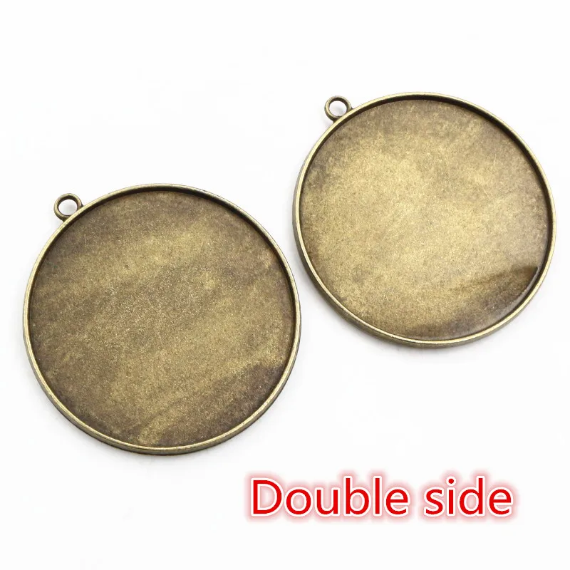 5pcs 40mm Inner Size Double Side Cabochon Base Setting Charms Pendant Bronze Antique Silver Color DIY Jewelry Making Findings