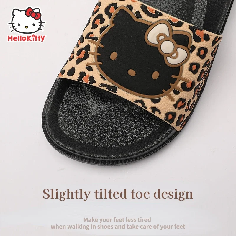 Hello Kitty Leopard Print Slippers Kawaii Summer Home Bathroom Bath Sandals Creative Fashion Non-slip Travel Can Be Worn Outside