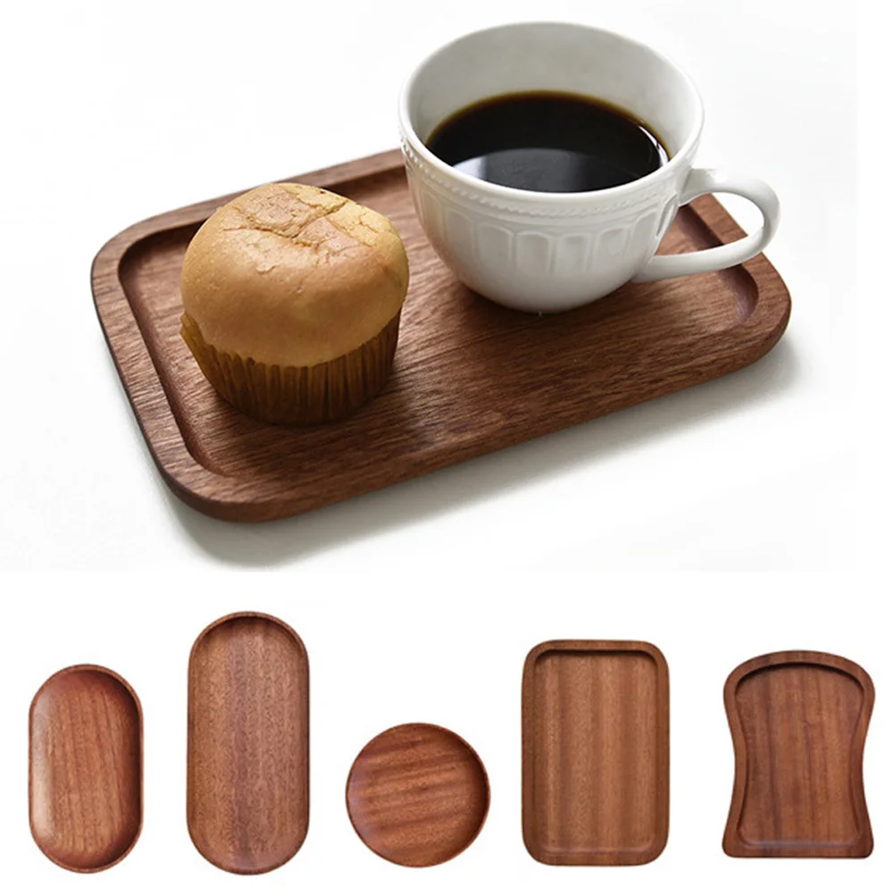 Tableware Dessert Round Tray Walnut Color Japanese Wood Tray Breakfast Bread Tray Creative Tea Saucer Coasters Coffee Coasters