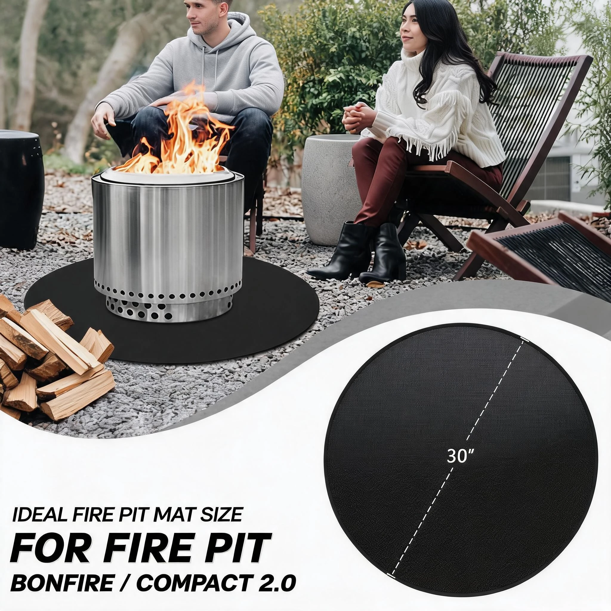30/48 Inch Round Fire Pit Mat Fireproof Waterproof Deck Protector for Solo Stove Portable Outdoor Grill Camping Stove Fire Mat