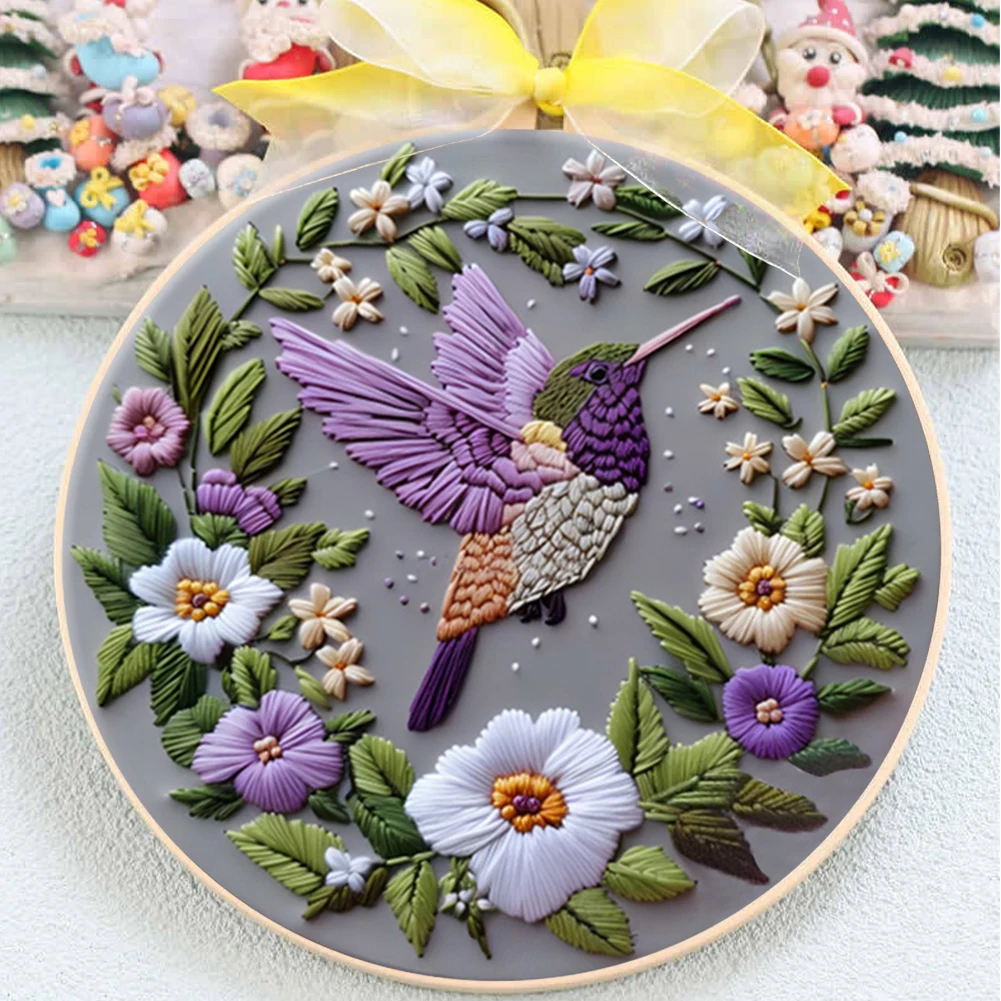 

Flower Animal Handmade Sewing Art Craft Kit with Pattern Cotton Threads Needles Hoop Embroidery Starter Kit for Beginners