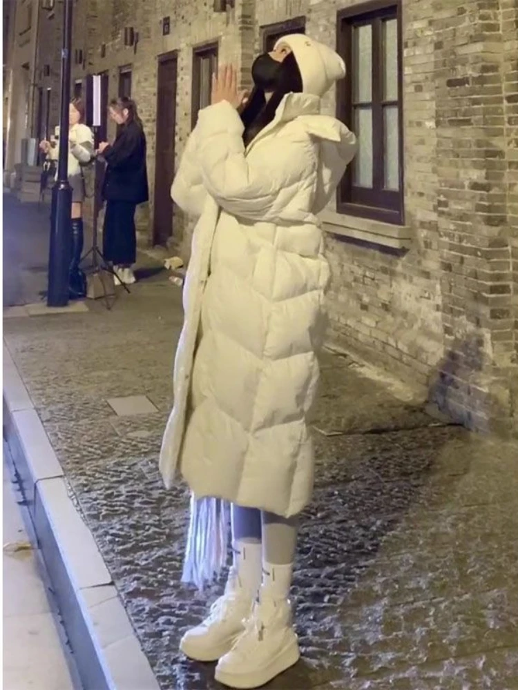 

Повседневная свободная длинная хлопковая куртка в американском стиле для пикантных девушек, зимняя однотонная модная толстая и теплая женская хлопковая куртка с капюшоном