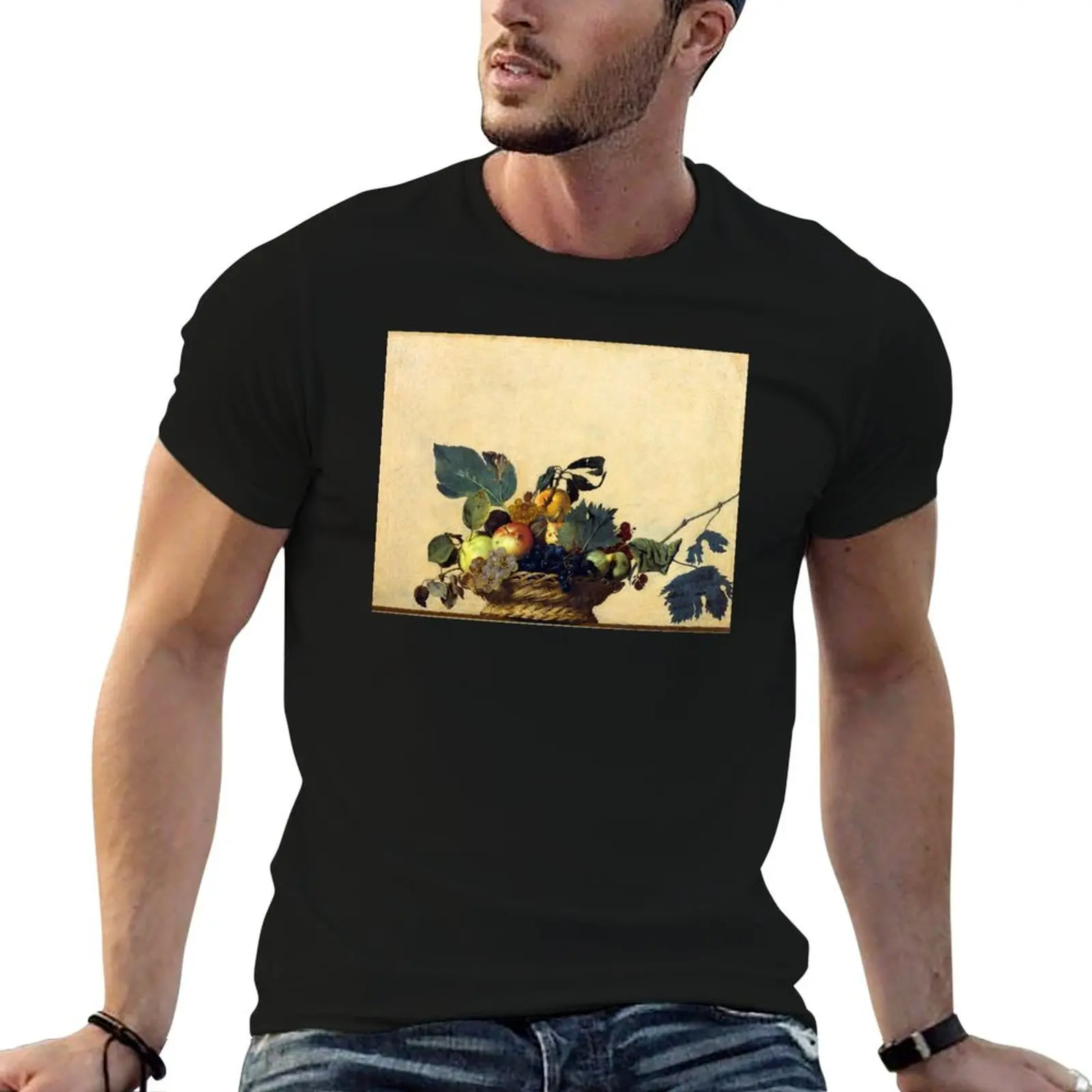 Camiseta de alta resolución Caravaggio Basket Of Fruit 1599, camiseta informal de manga corta a la moda