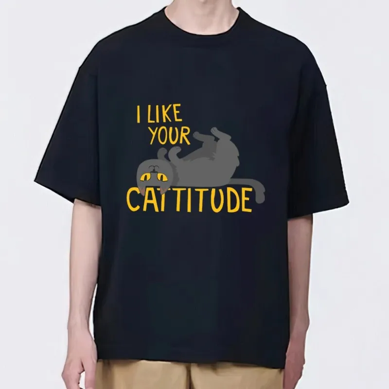 I Like Your Cattitude Long T Shirt Men Couple Combination Clothes Short Sleeve Collar Fashion woman Cotton