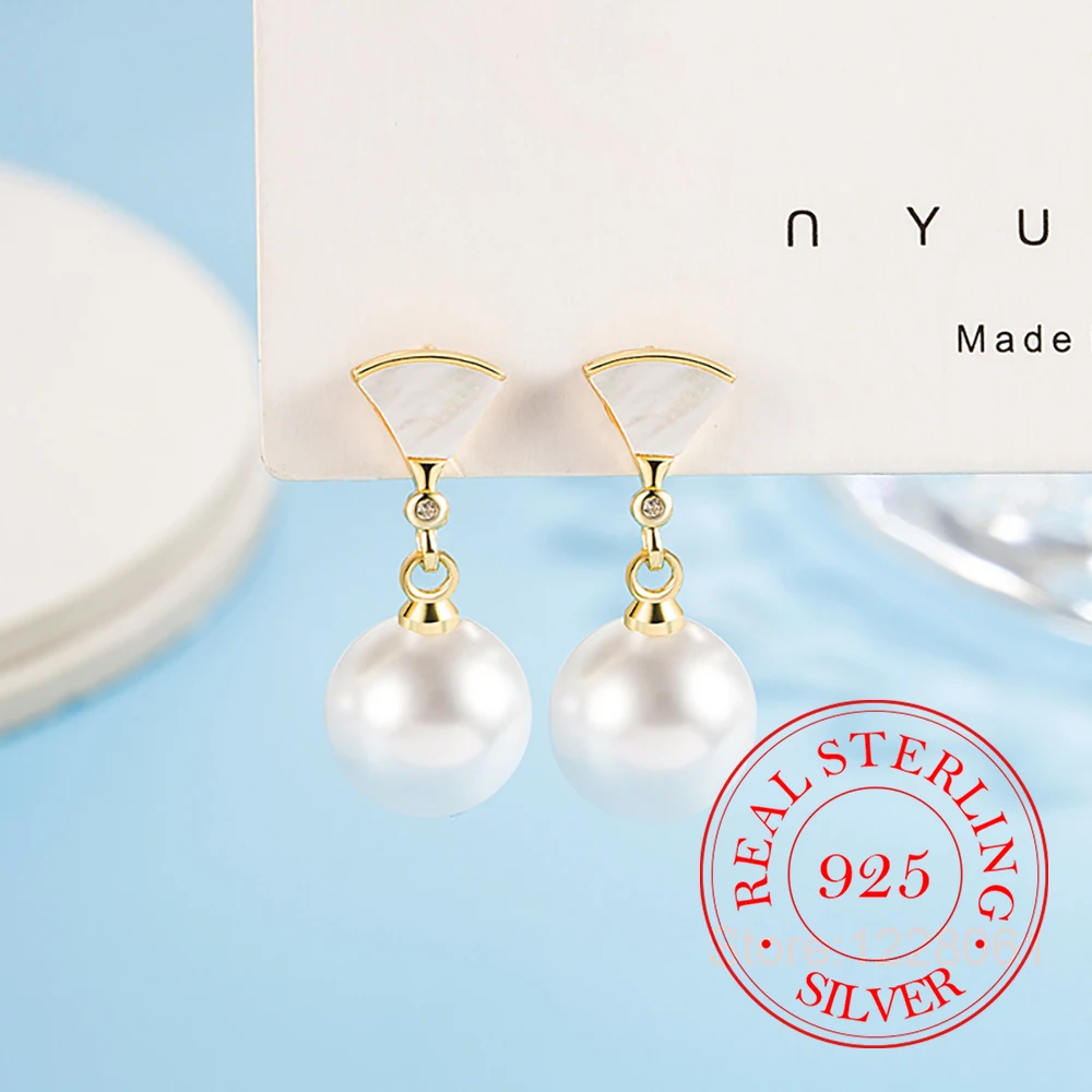 925 Sterling Silver Pearl Earrings For Wemon Exquite Shell Shape Studs Wedding Engagement Party Jewelry Gift