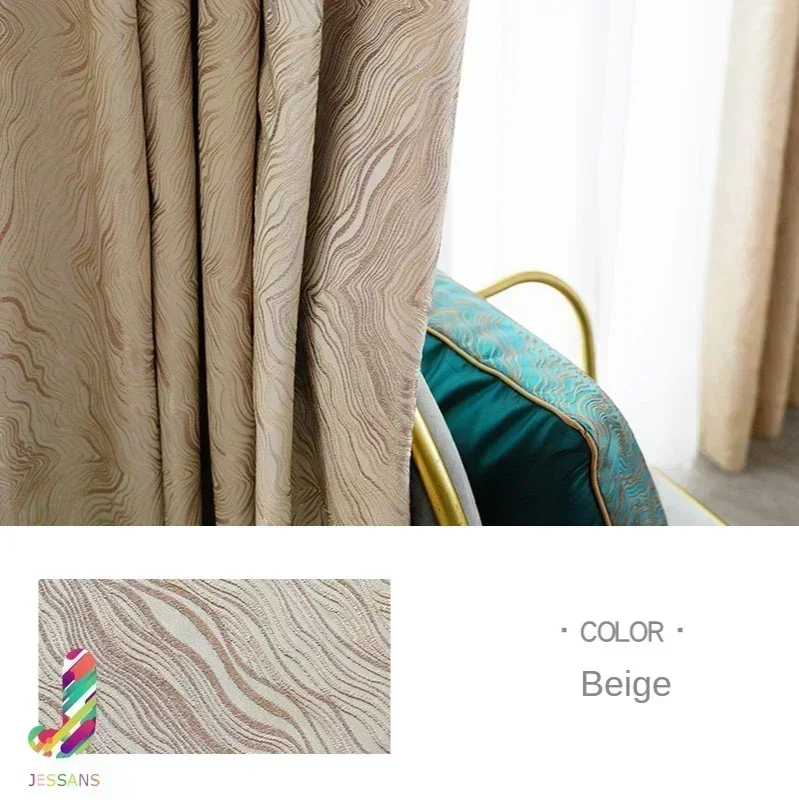 New Thick High-precision Black-out Curtains for Living Room Bedroom High-end Jacquard  Curtain Customize Soft Fabric Finished